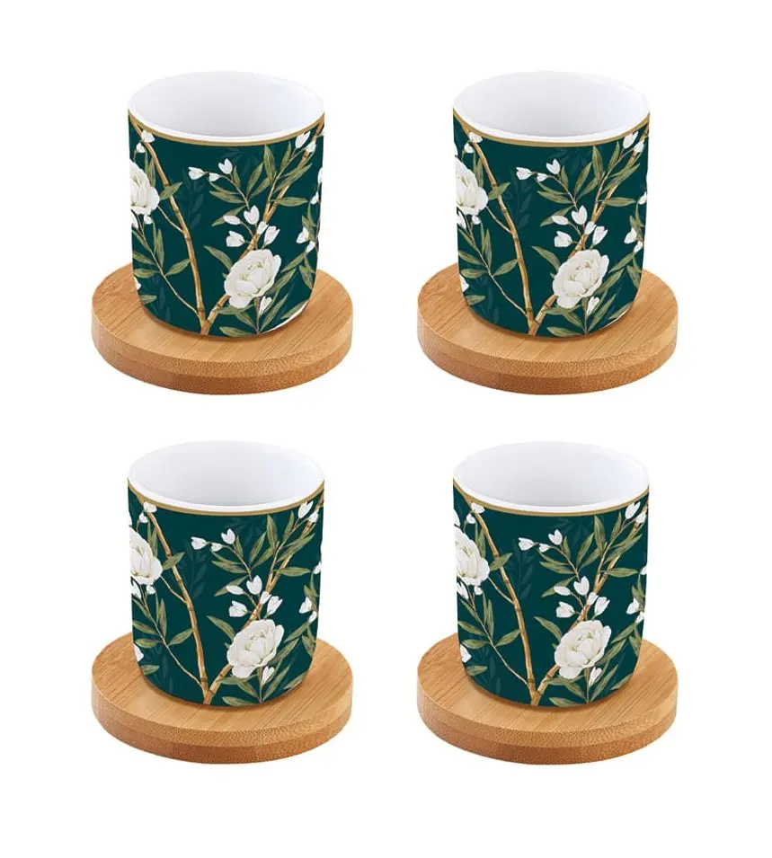 Pivoines - Set 4 tasses et soucoupes