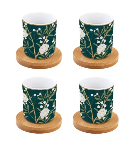 [PIVOI-4TASSES] Pivoines - Set 4 tasses et soucoupes